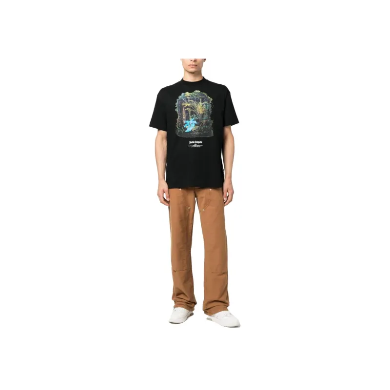 PALM ANGELS Jungle print Organic Cotton T shirt-3