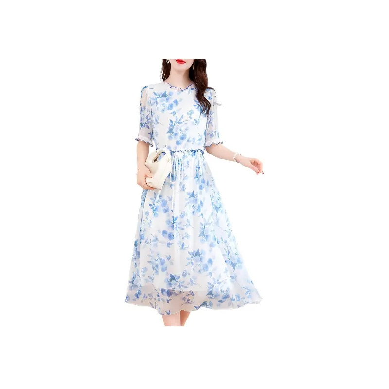 Ink Beauty Short Sleeved Dresses Women's Blue-0