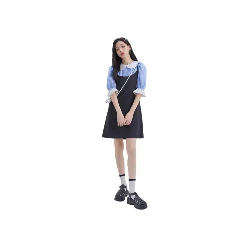 DEAR DEER PUFF 그레이 여성 슬립 원피스