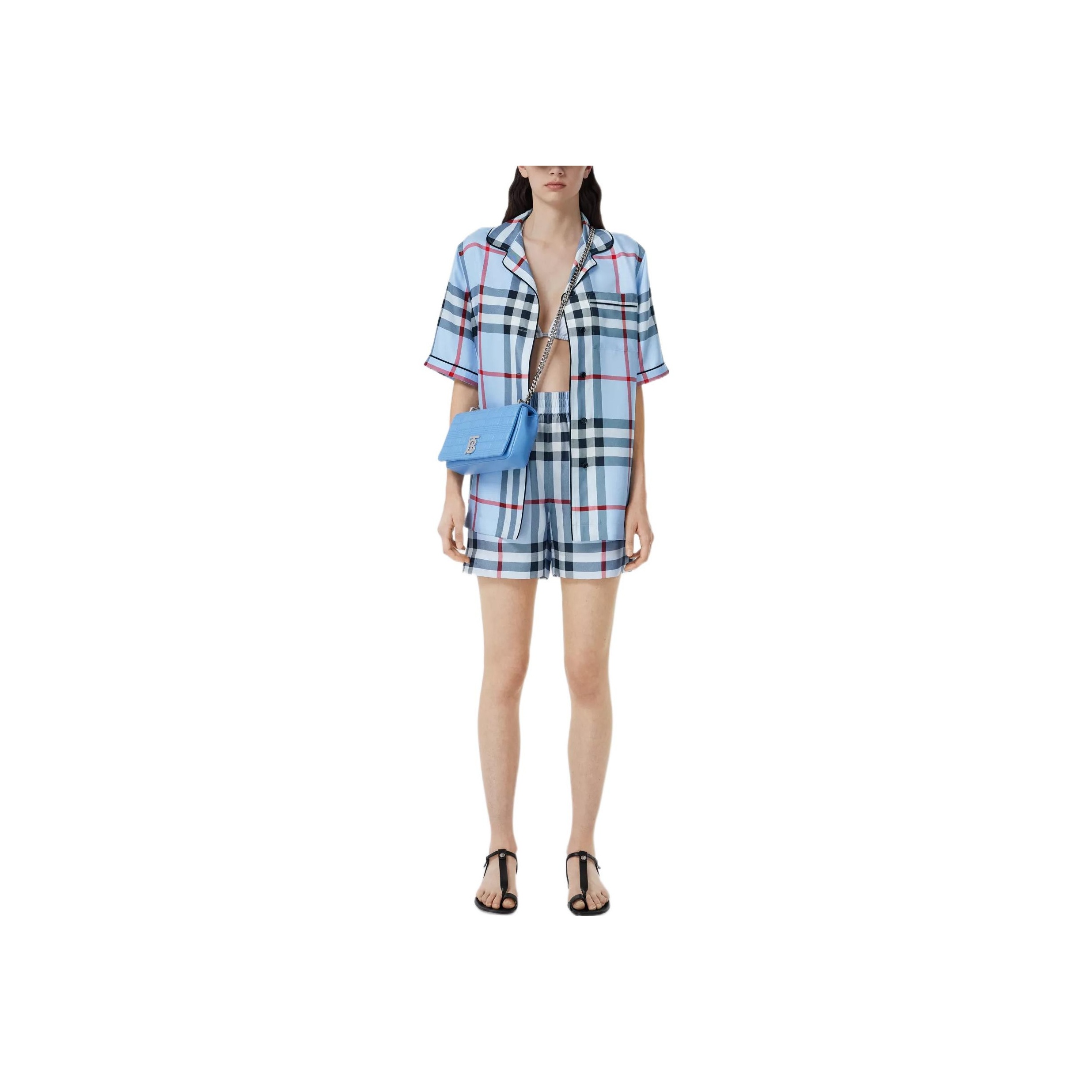 Burberry Check-Pattern Silk Shorts Blue - POIZON