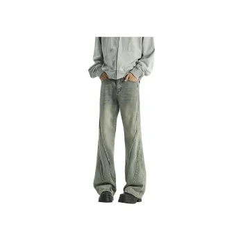 FONDLOOK American Bootcut Patchwork Washable Jeans Men's