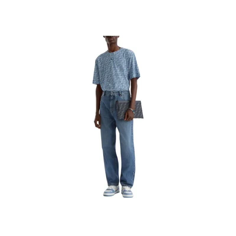 FENDI Ff Plaque Straight Leg Long Jeans-2