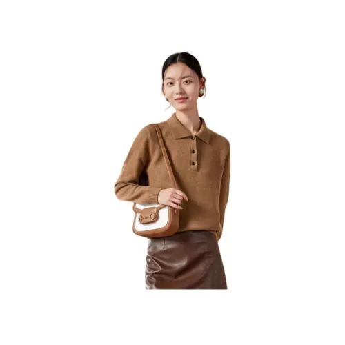 MIHUANG 다크 카멜 여성 캐시미어 스웨터