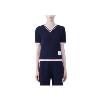 THOM BROWNE Cricket-stripe V-neck T-shirt