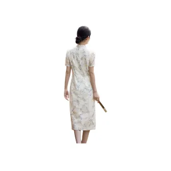 XWI Short-Sleeved Dresses Women's Beige Base Purple Flowers
