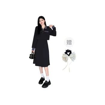 PAVEA Long Sleeved Dress Women's Black+Bowknot Hair Tie Comes With