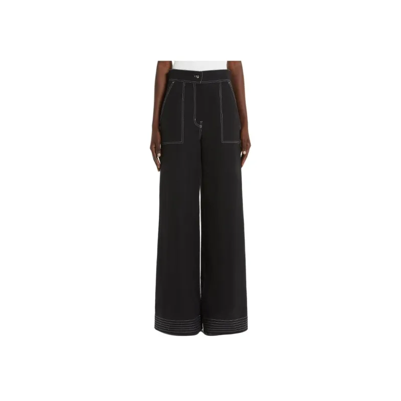 MaxMara Cotton And Linen Wide Trousers Jeans Women's Black-2