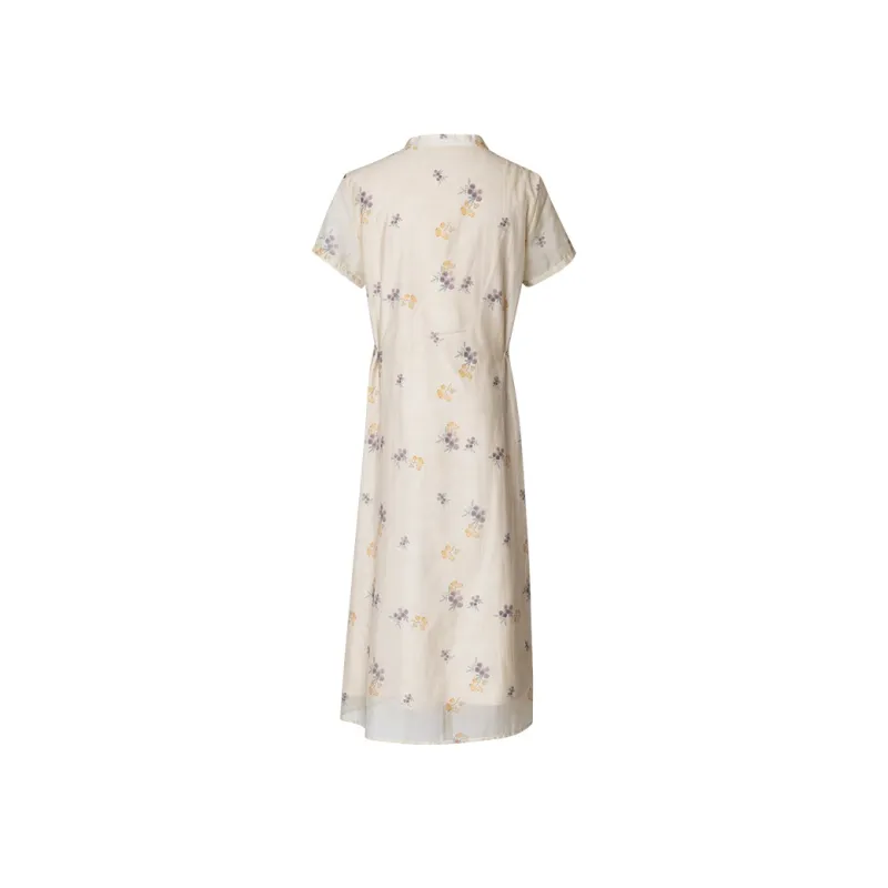 HONGNIAN Short Sleeved Dresses Women's Yellow Print-1