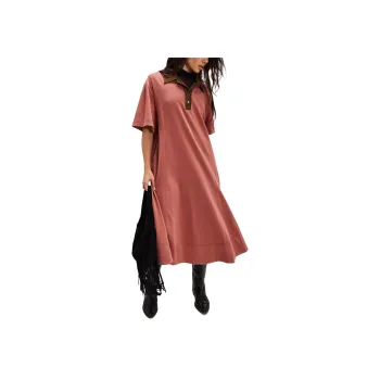 FREE PEOPLE Chandler Polo Midi Dress Short-Sleeved Dresses Women's Cedarwood Combo/Snow Pine Wood Color
