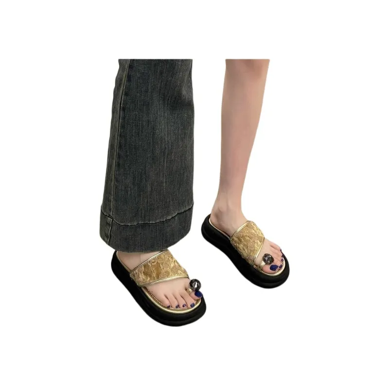 Yamada Hyakuju Slippers Khaki Ecru Black-3