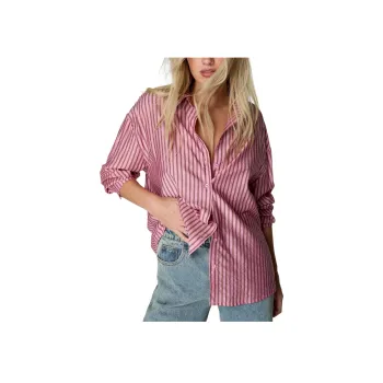 NASTY GAL Stripe Oversized Shirt Shirt Women's Pink