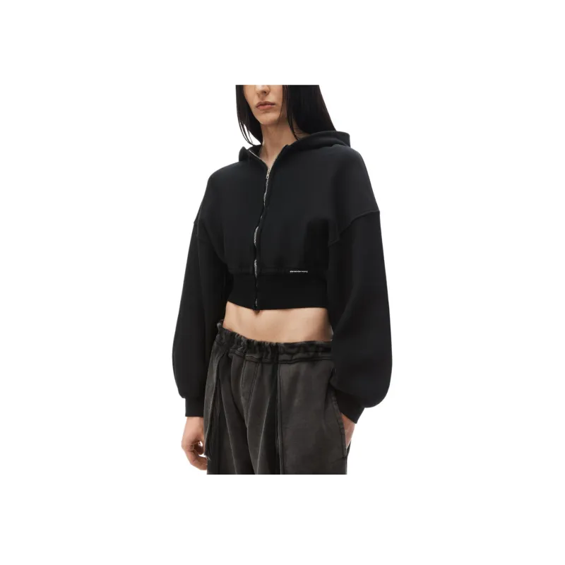 Alexander Wang Cropped Zip up Cotton Hoodie-3