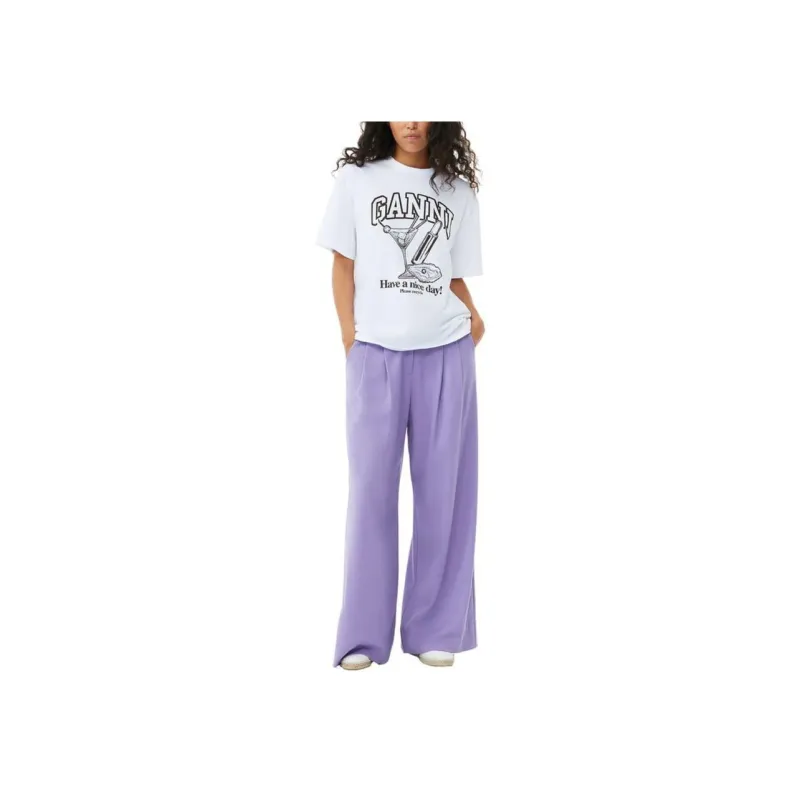 GANNI SS24 Drop Shoulder Sleeve T Shirt Women's Bright White-1