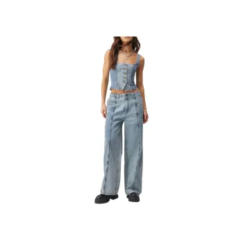 NASTY GAL Colorblock Wide Leg Denim Jeans Jeans Women's Multicolor