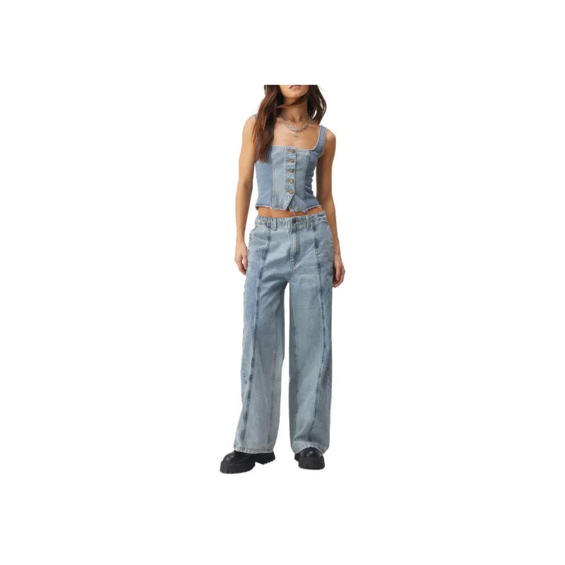 NASTY GAL Colorblock Wide Leg Denim Jeans Jeans Women's Multicolor-0