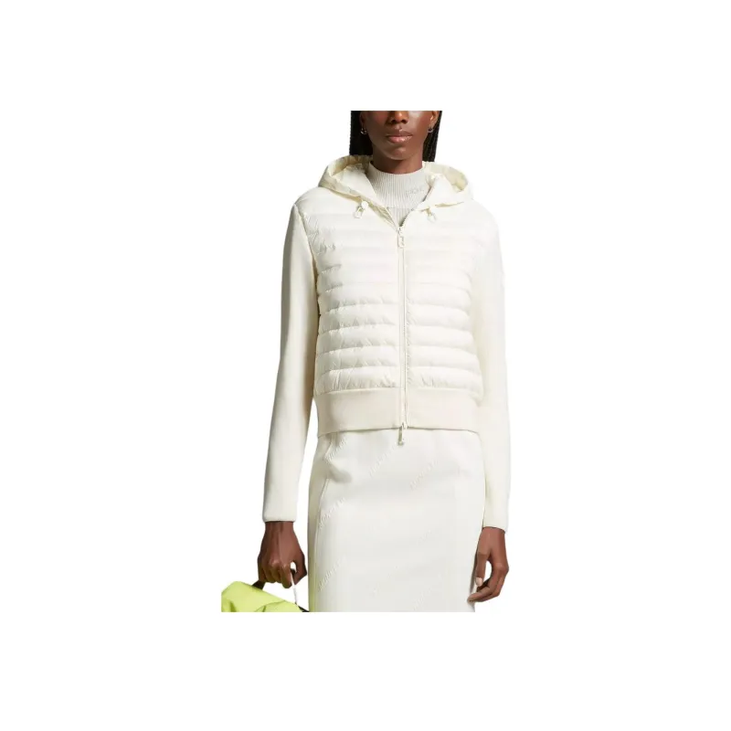Moncler Padded Wool Zip Up Hoodie Down Jacket Women's White-1