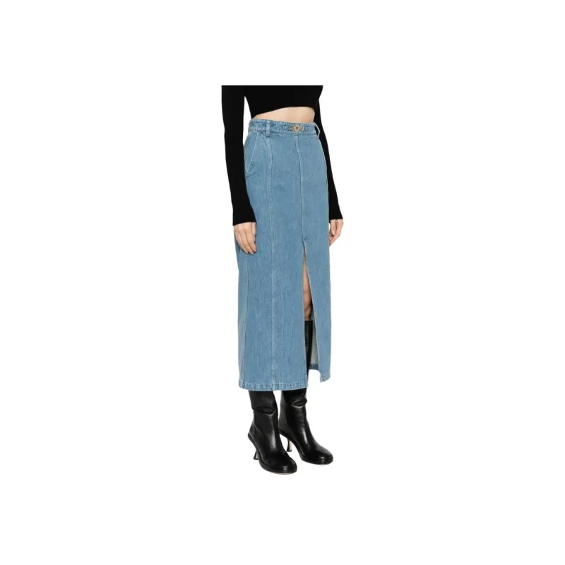 Patou Slit detail Organic denim Midi Skirt-3