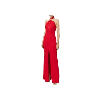 Elisabetta Franchi Logo Plaque Draped Red Carpet Dress