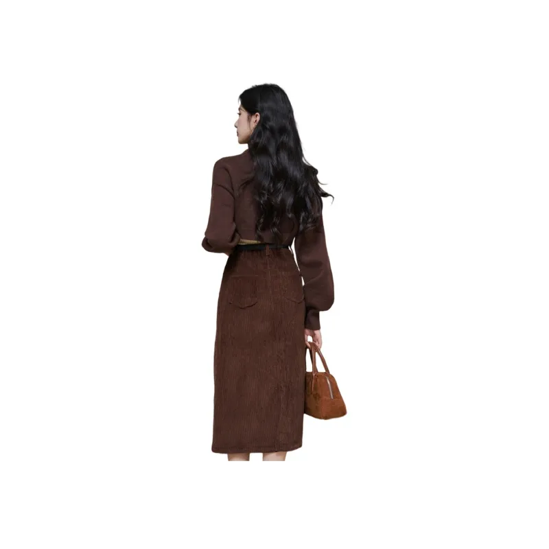 FLIM Two Piece Skirt Sets Women's Coffee Clothing Sets-0