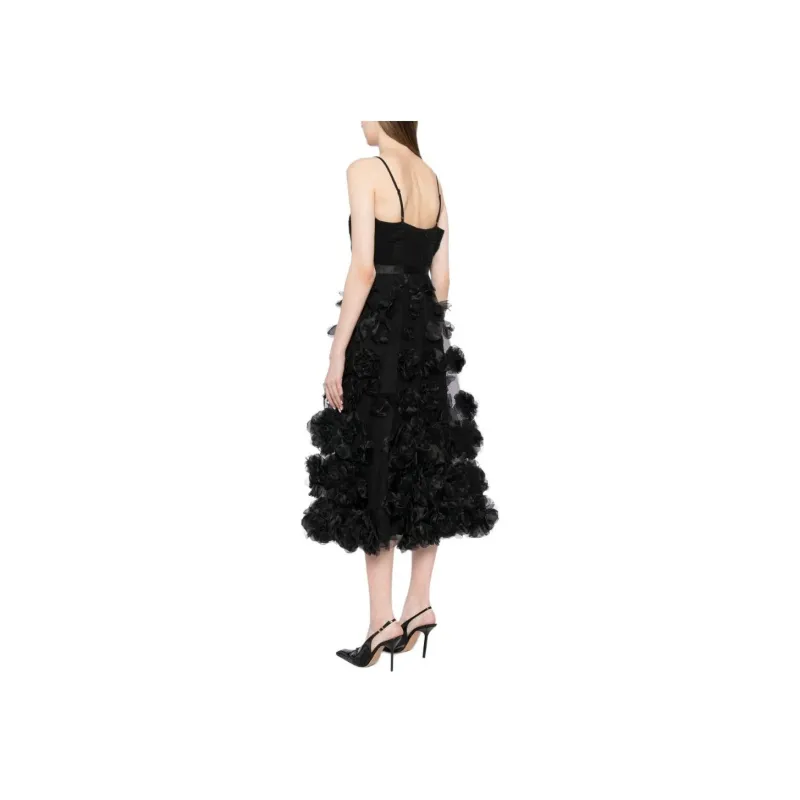 Marchesa Notte Floral appliqué Tulle Midi Dress-2