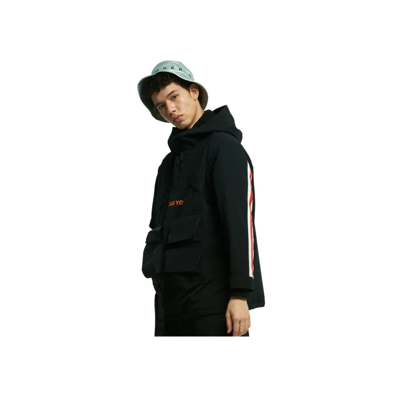 Zoo York Brand Logo Solid Color Stand Collar Loose Fit Puffer Jacket Unisex Black-2