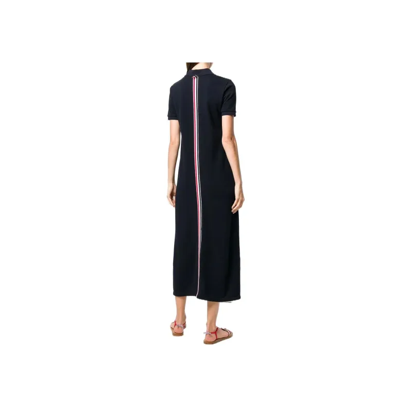 THOM BROWNE Center Back Stripe Piqué Polo Dress-1