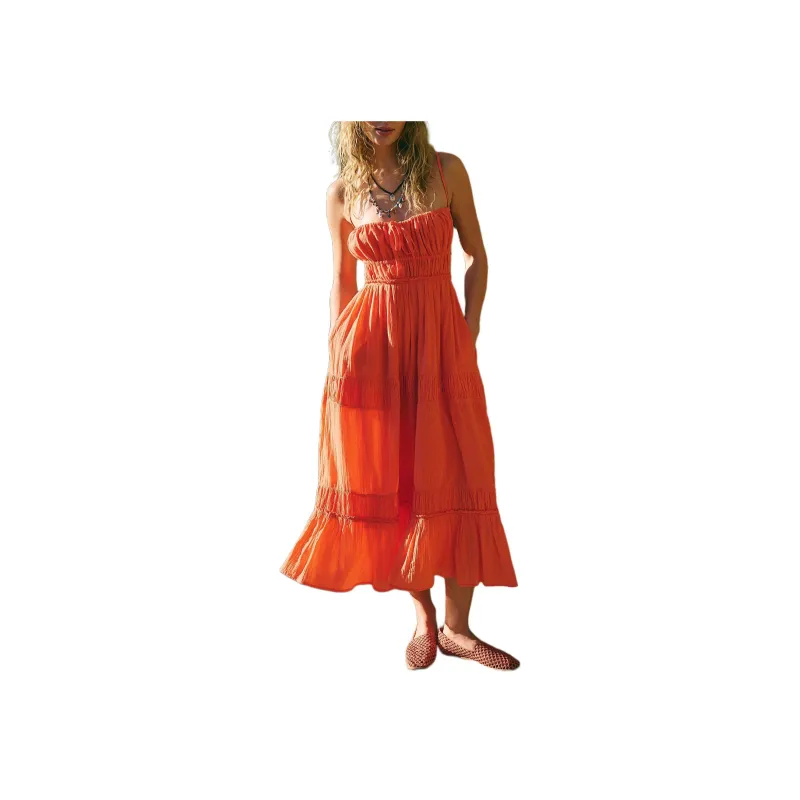 FREE PEOPLE Taking Sides Maxi Slip Dresses Women's Scarlet Ibis/Vermilion-0