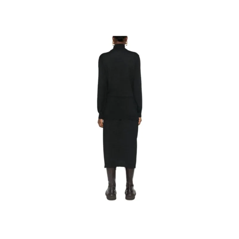 Lemaire Trompe L'Oeil Turtleneck Belted Midi Dress-3