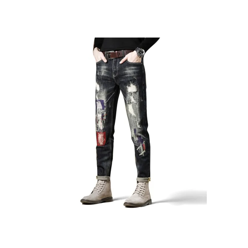 FAIRWHALE Jeans Spring Summer Unisex Patch Black-3