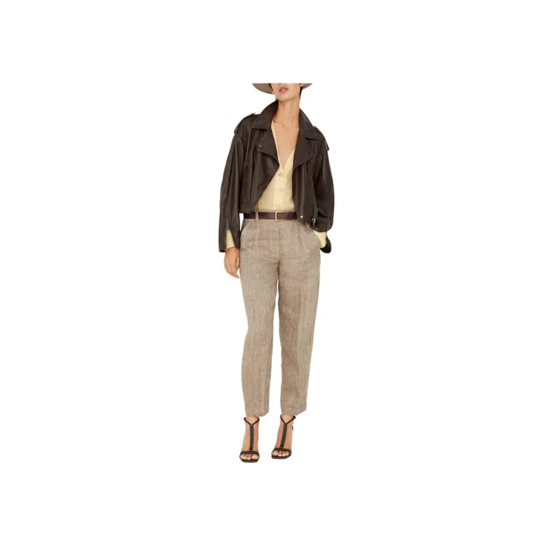 Brunello Cucinelli Panelled Leather Cropped Jacket-0