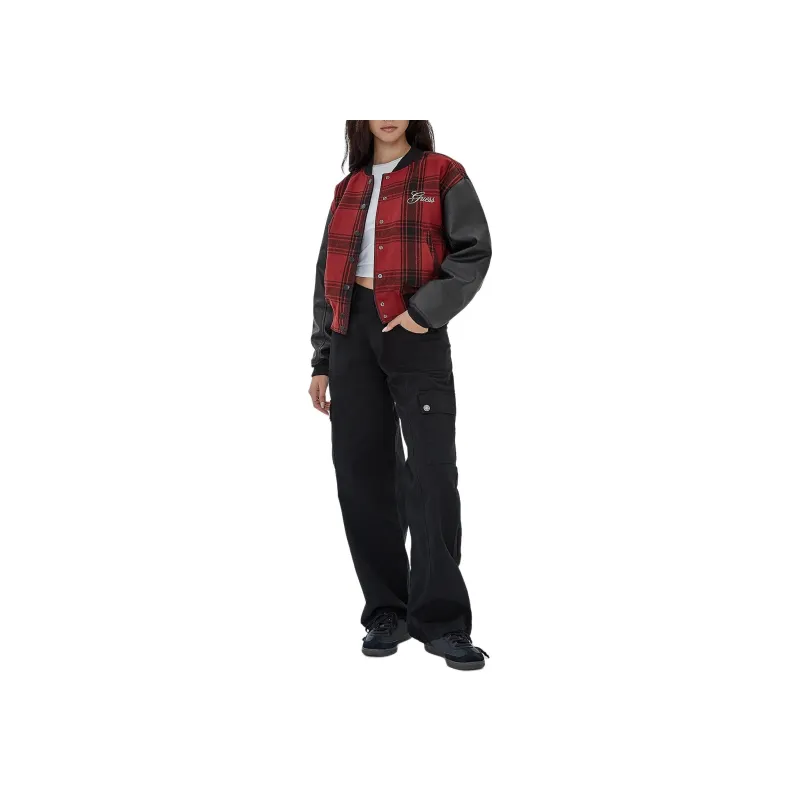 GUESS Originals Plaid Varsity Jacket Jackets Coats Women's Red-3
