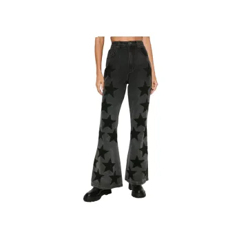 NASTY GAL Nessa Barrett Star Washed Denim Flare Jean Jeans Women's Black