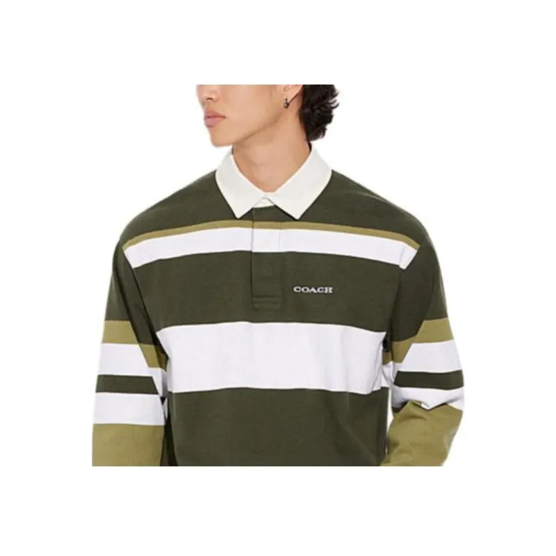 COACH Polo Shirts Men Olive Green-4