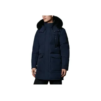 Moose Knuckles Solid Color Hooded Mid Length Down Jacket Men's