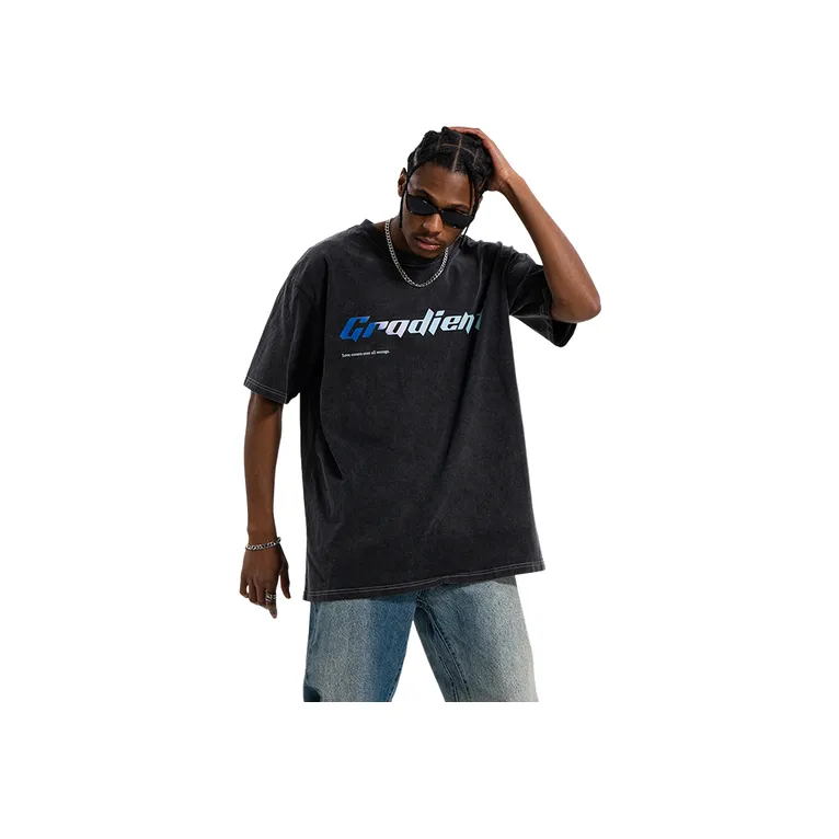 Old Direct Injection Printing Shoulder Loosen T Shirt-7
