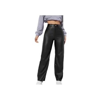 Casual Wide Leg PU Leather Pants Women
