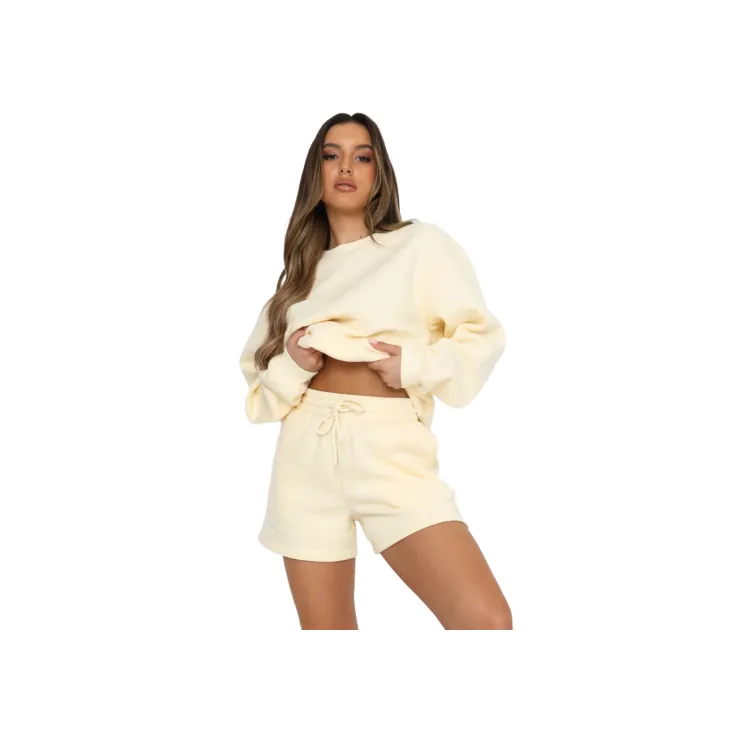 Plain Loose Polyester Sweatshirt Set Women-2