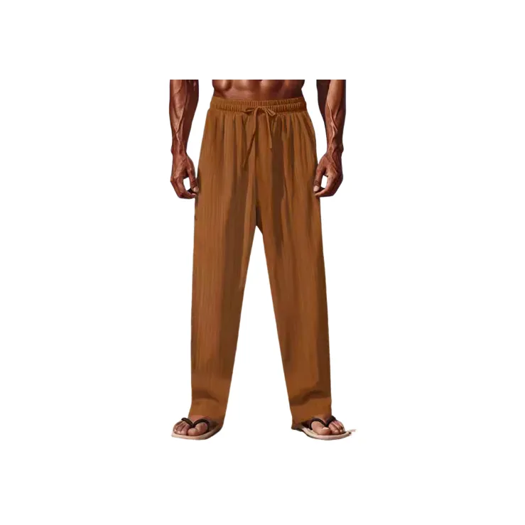 Loose Plain Linen Casual Pants-15