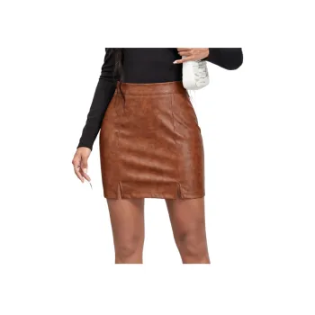 Simple Zipper PU Leather Skirt Women
