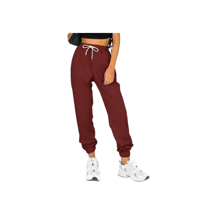 Simple Plain Knitted Fabric Casual Pants Women-2