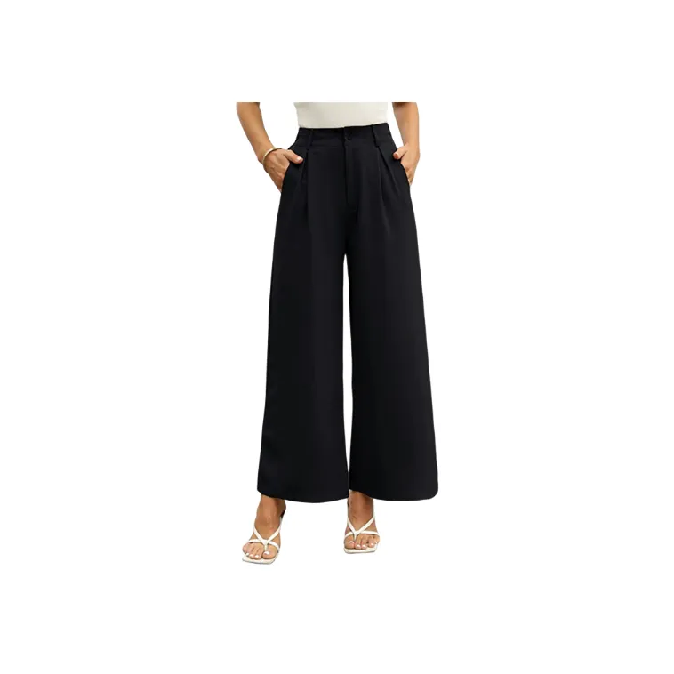 Plain Loose Polyester Casual Pants Women-2