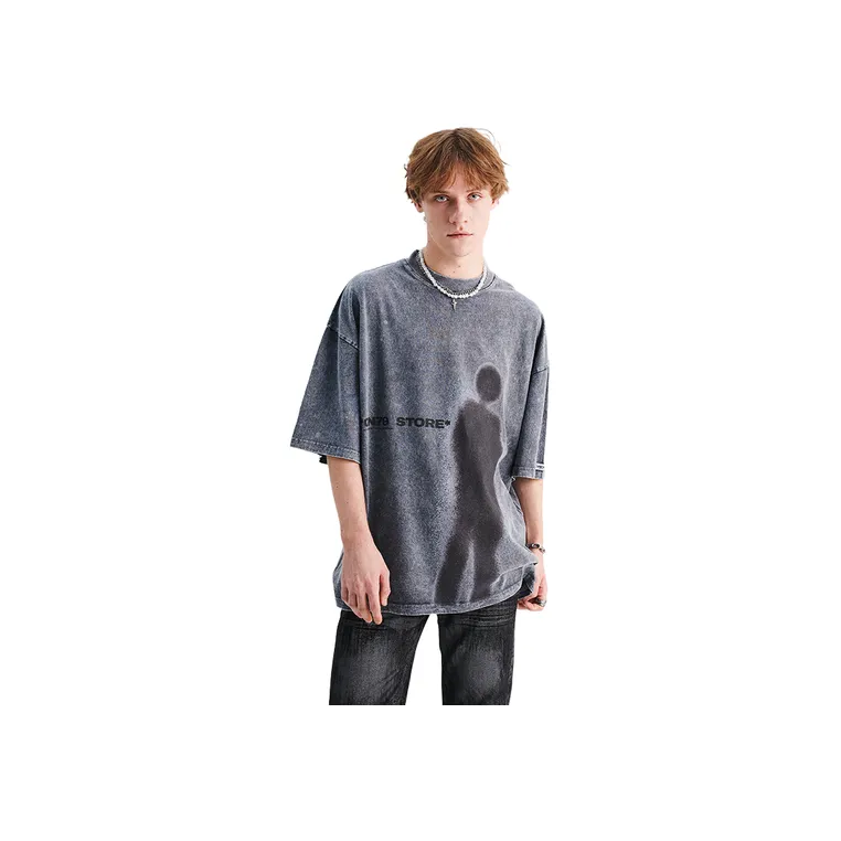 Spring And Summer National Tide Brand American Wash Old Direct Spray Figure Printing Shoulder Loosen Version Tide T Shirt-2