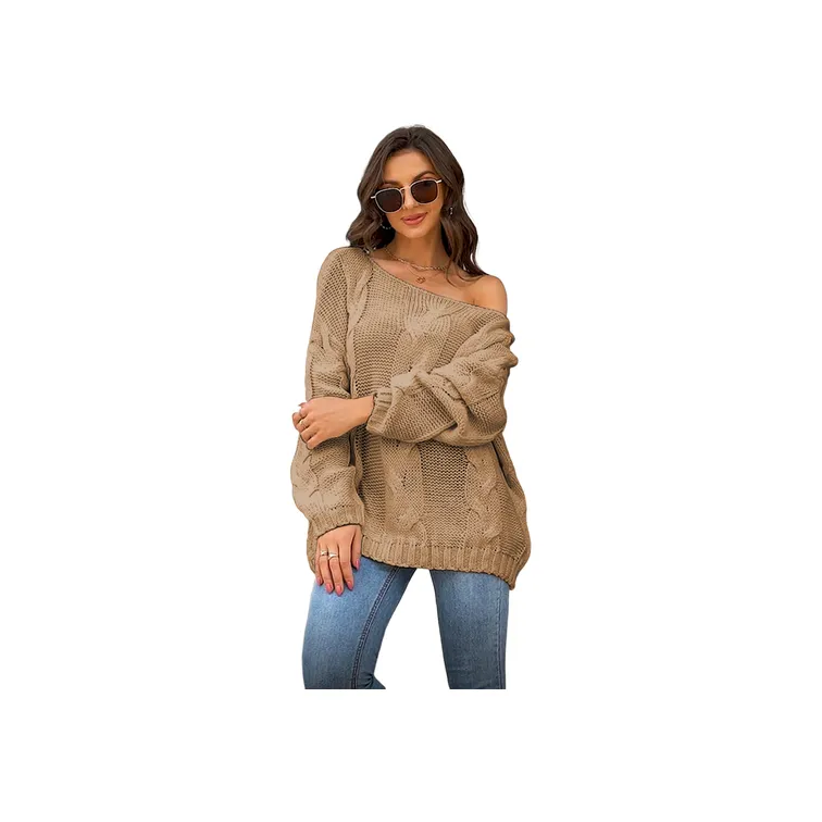 Simple Plain Knitted Fabric Sweater Women-2
