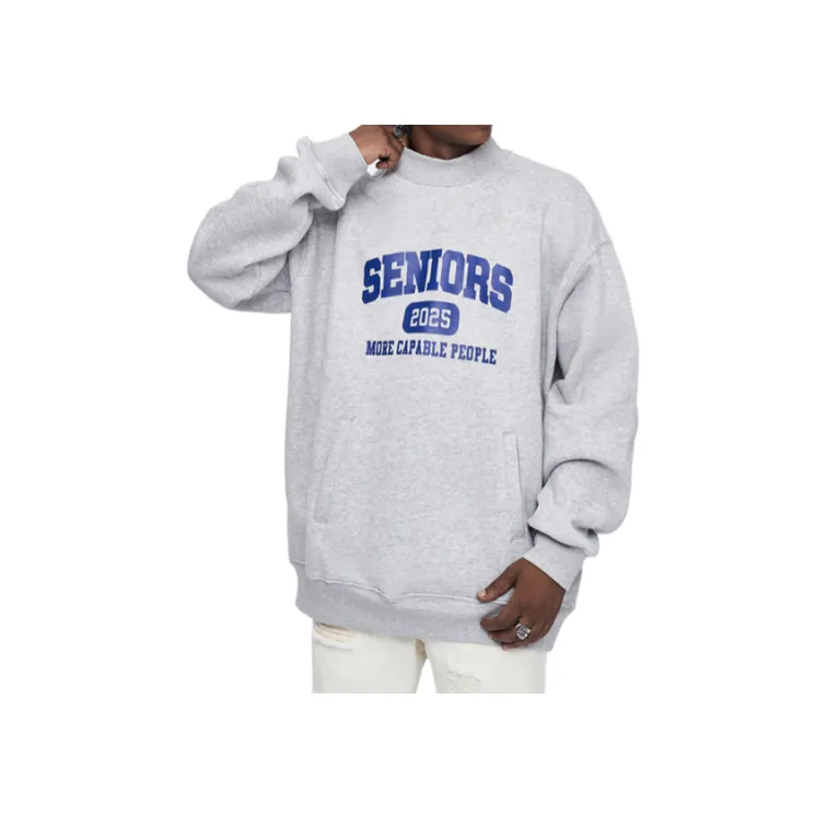 Printed High Neck Loose Crewneck Sweatshirt-5