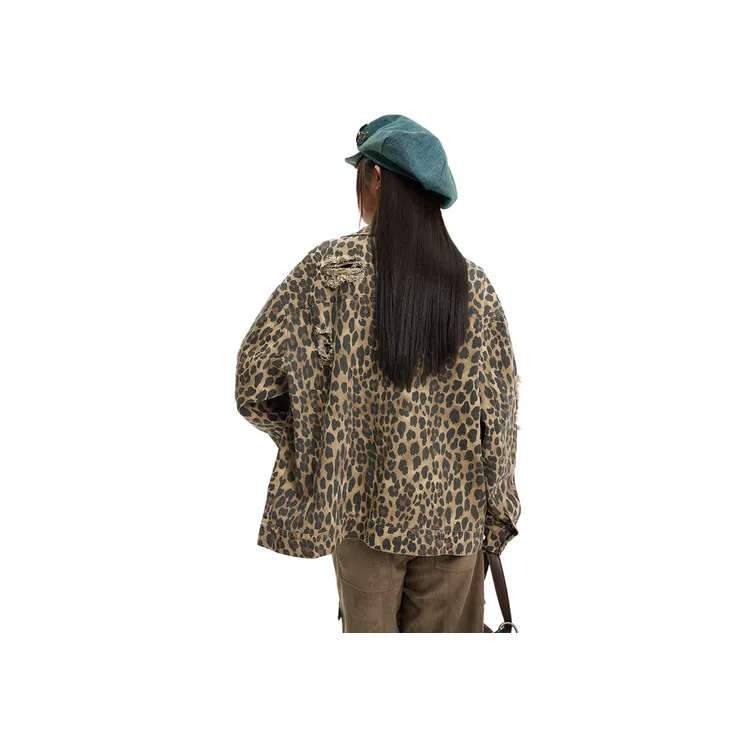 Retro Leopard Washed Ripped Cotton Jacket-4