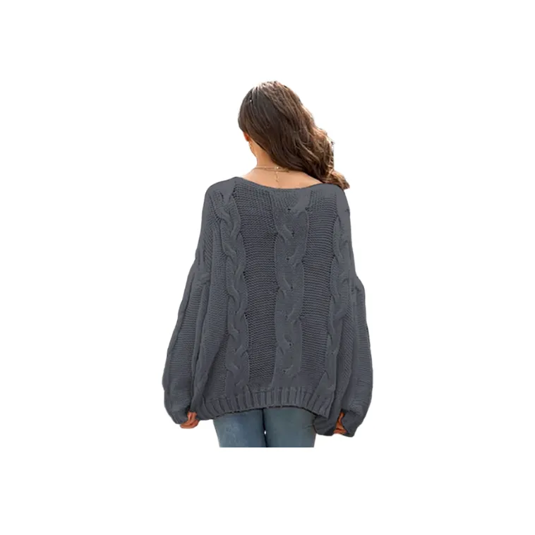 Simple Plain Knitted Fabric Sweater Women-9