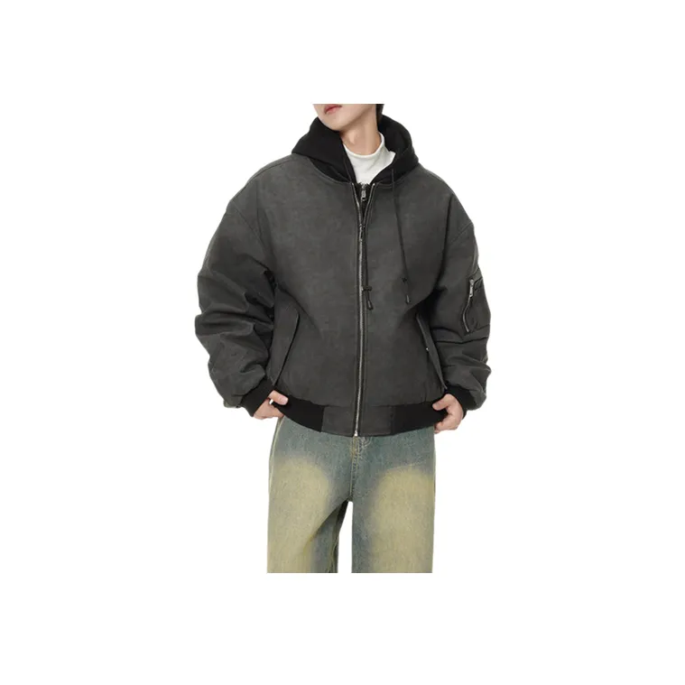 Loose Fake Two Piece Leather Quilted Jacket-4