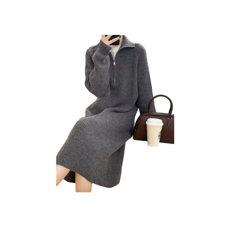 Plain Zipper Dress Women-3