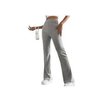 Loose Straight Leg Ribbed Fabric Casual Pants Women