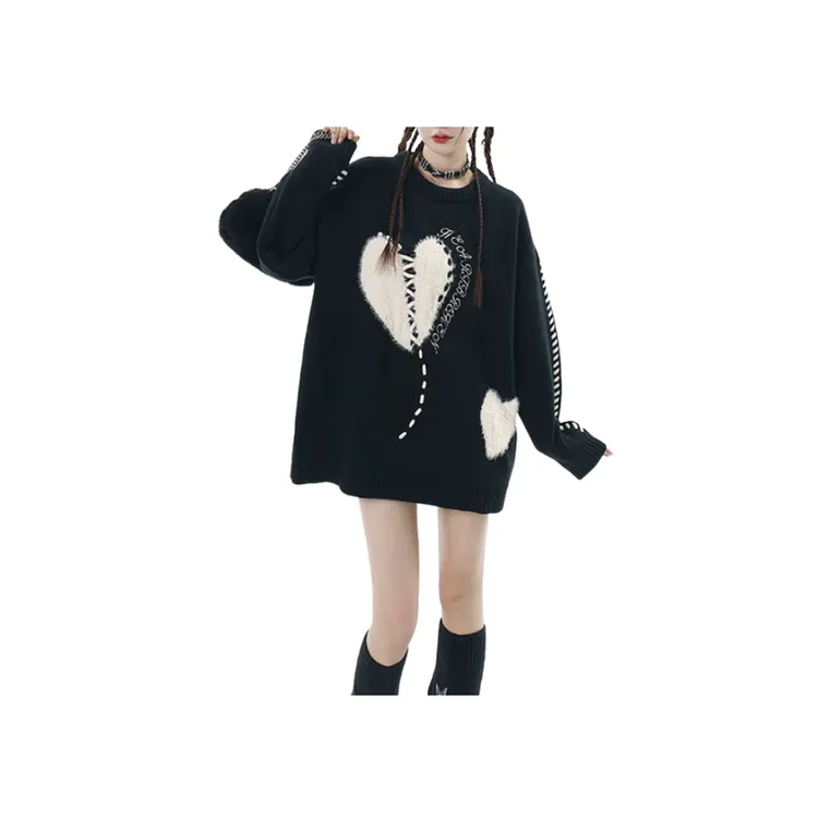 Love Embroidered Loose Crewneck Knitted Sweater-7